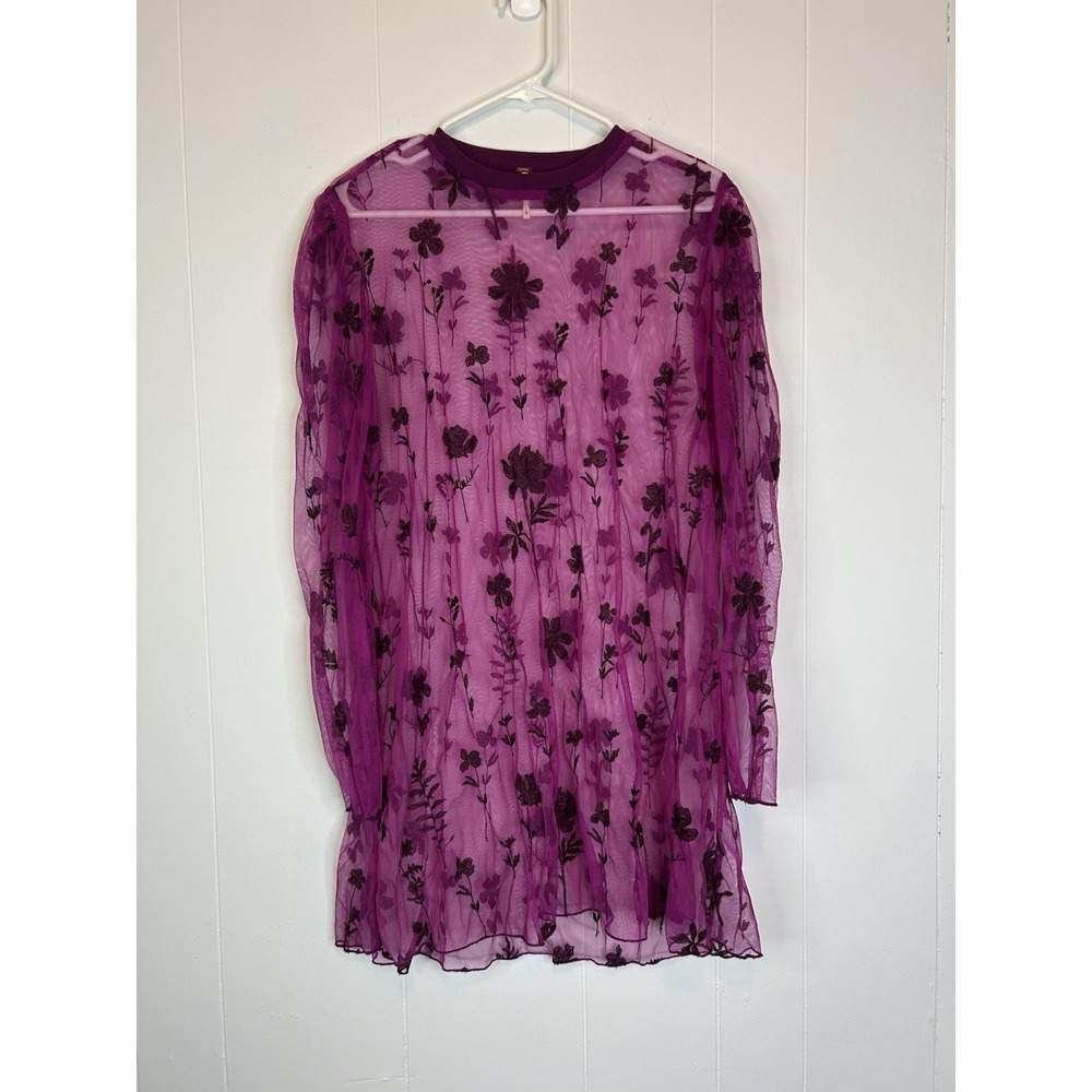 FREE PEOPLE Sz L CECILIA SHEER MINI DRESS IN FUSCHIA 155